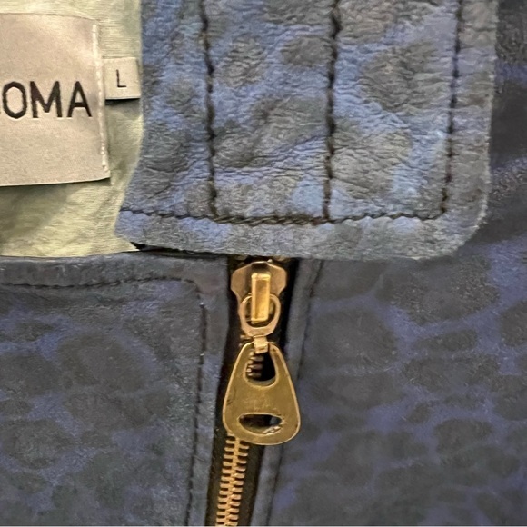 Doma Leather OOAK reworked moto Jacket, blu with animal print and back graphic S - Picture 9 of 17